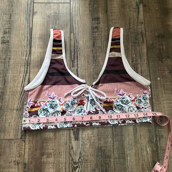 Athletic Swim Top Bikini Flower an Stripe Print with Tie Front XL - Picture 8 of 11